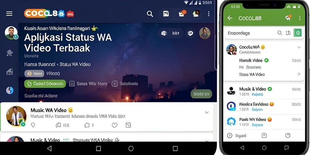 Tampilan antarmuka aplikasi COCOL88 menampilkan banyak pilihan Status WA Video.