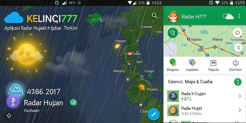 Antarmuka KELINCI777 menampilkan peta cuaca dan informasi Radar Hujan.