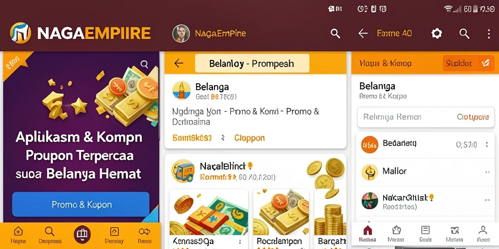 Tampilan antarmuka aplikasi NAGAEMPIRE dengan berbagai kupon menarik.